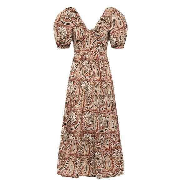 Anna Cate Arie Midi Dress Paisley Size Large Tiered Puff Sleeve $248.00 - Picture 1 of 6